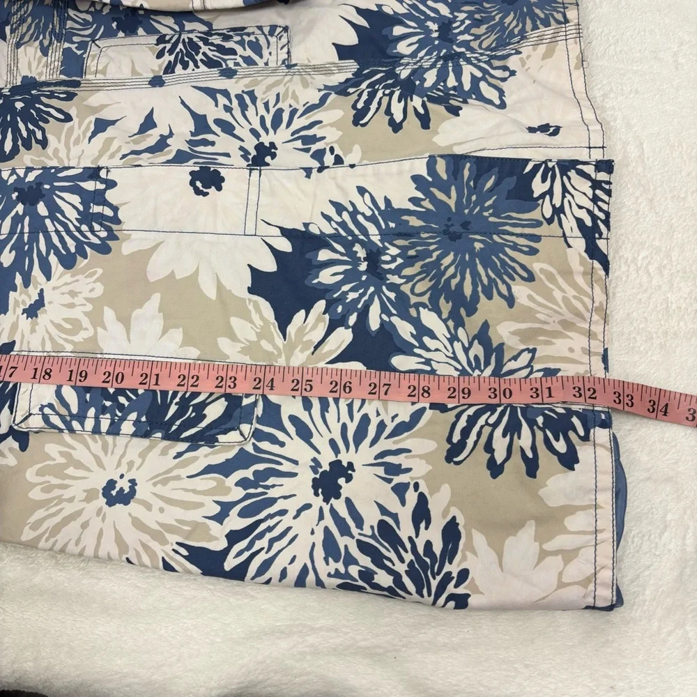 Eddie Bauer Rain Coat Floral Spring Jacket Retro Style Flowers Blue White Size S